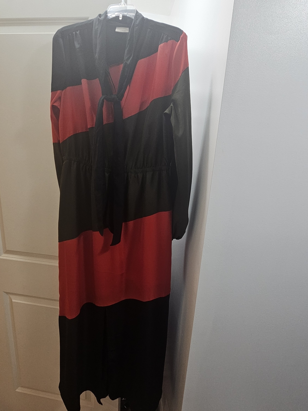 New York & Company Black and Red Striped Maxi Dress